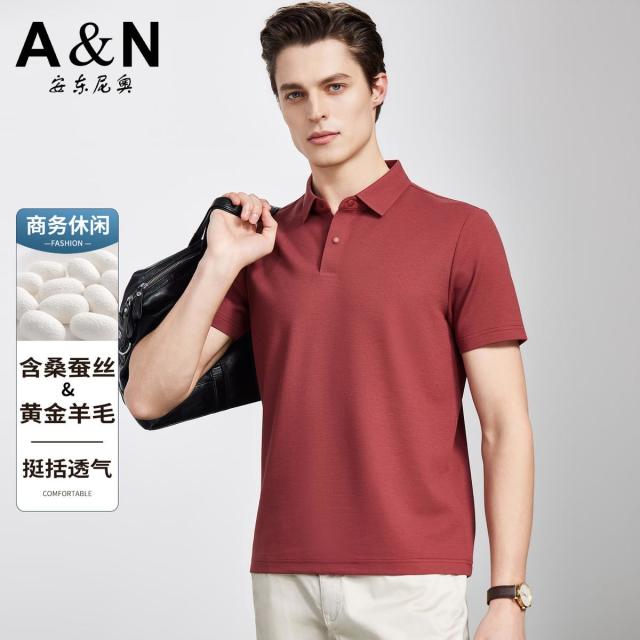 13217873.【桑蚕丝&黄金羊毛】夏季挺括透气纯色Polo衫男商务休闲短t