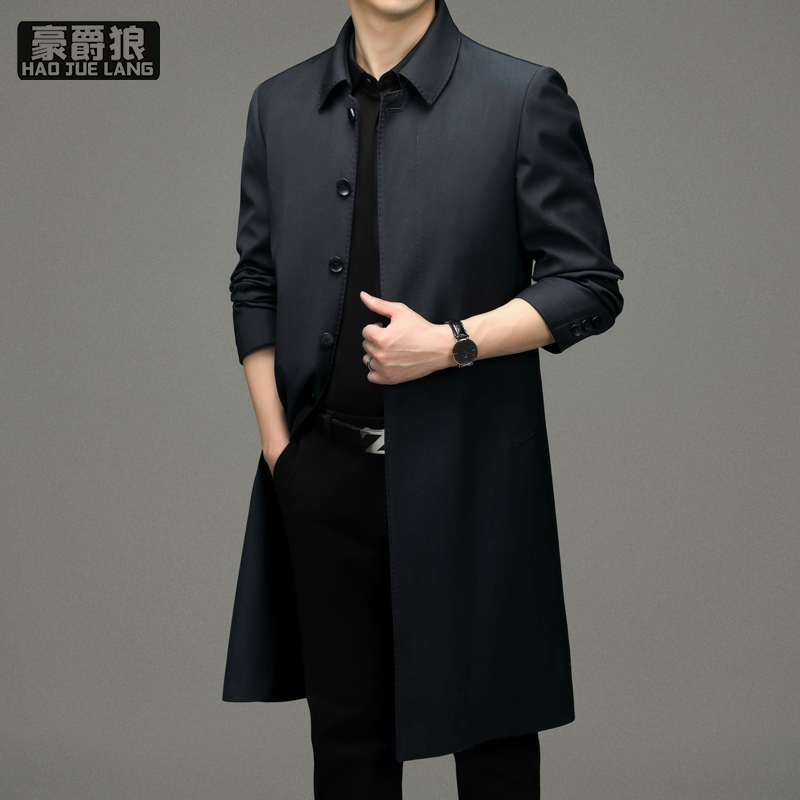 13221318.风衣男士外套春秋款长款过膝商务休闲行政领导早春新款