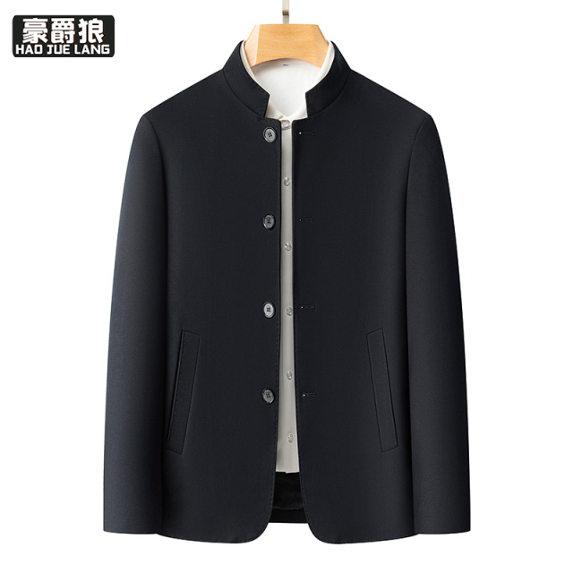 13221305.中年男士休闲外套中山服爸爸装春季新品单排扣商务立领夹克