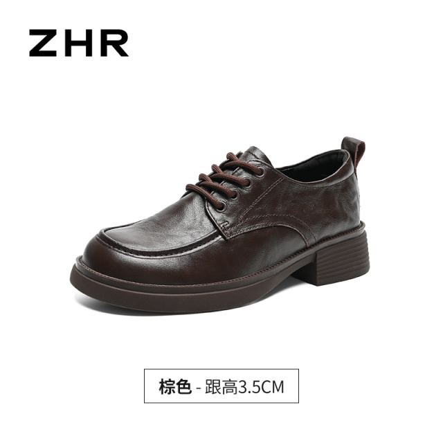 13223550.【ZHR则则】深口单鞋圆头系带厚底女鞋[头层牛皮]