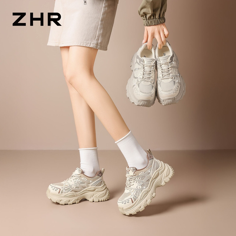 13223411.【ZHR则则】老爹鞋圆头系带厚底女鞋[网布+PU]