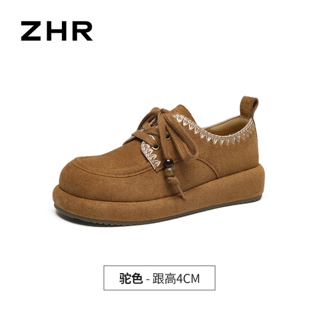 13223406.【ZHR则则】勃肯鞋圆头系带厚底女鞋[羊京绒]