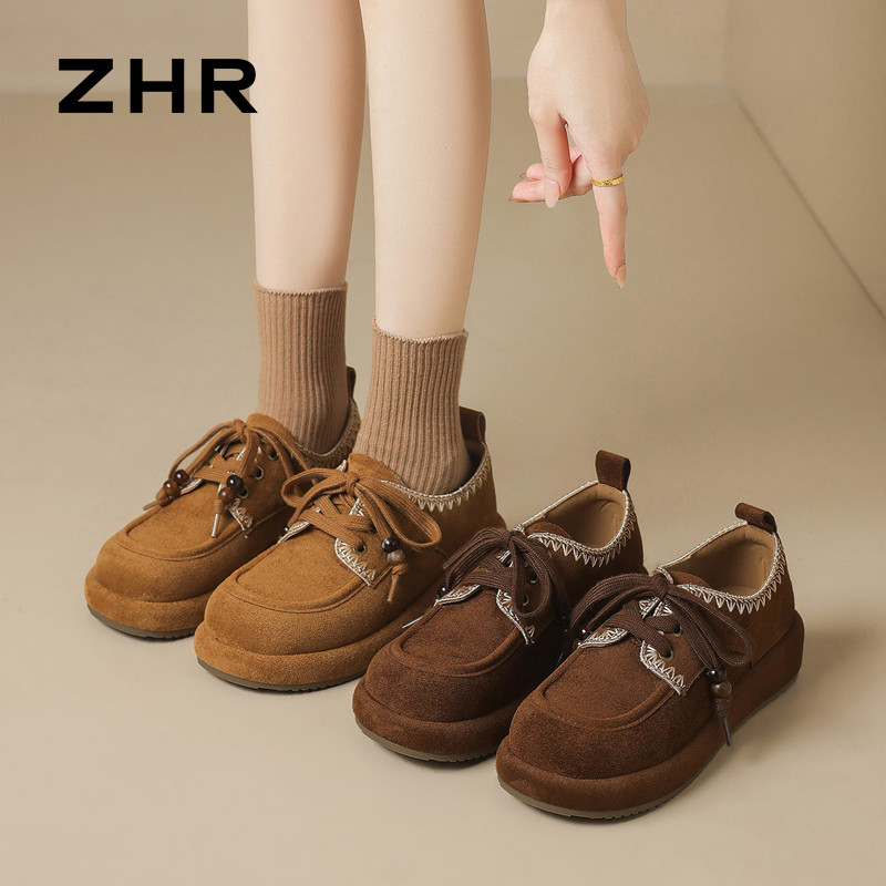 13223406.【ZHR则则】勃肯鞋圆头系带厚底女鞋[羊京绒]