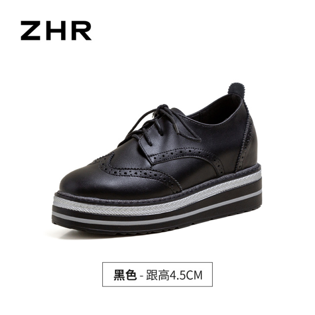 13222992.【ZHR则则】深口单鞋圆头系带厚底女鞋[牛剖层移膜革（超纤贴膜）（鞋头、脚背和后跟部分）+超纤（其余部分）]