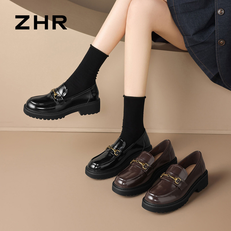 13223399.【ZHR则则】厚底乐福鞋圆头套脚厚底女鞋[镜面PU]