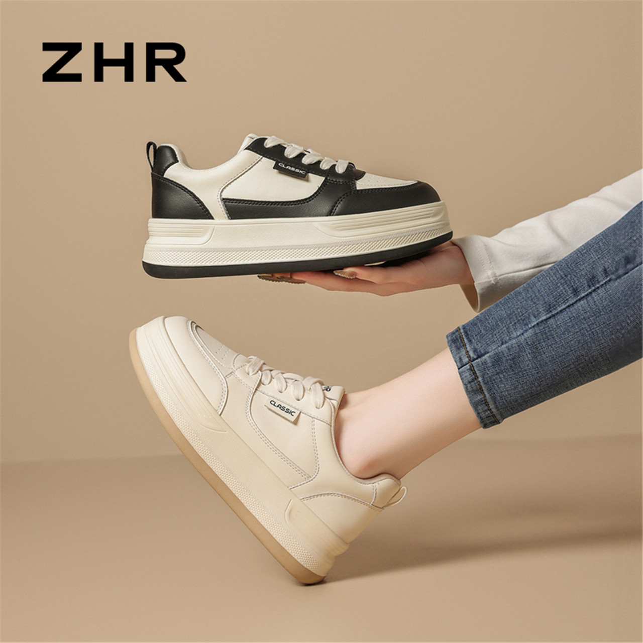 13223377.【ZHR则则】厚底小白鞋圆头系带厚底女鞋[超纤]