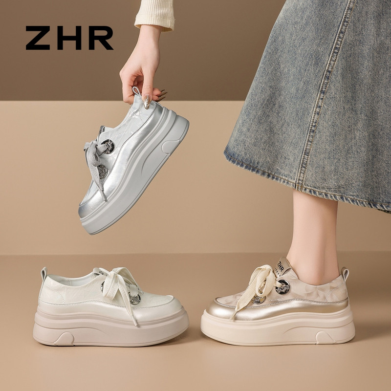 13223398.【ZHR则则】厚底小白鞋圆头系带厚底女鞋[超纤]