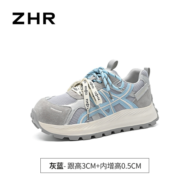 13749345.【ZHR则则】阿甘鞋圆头双色系带厚底女鞋[网布+超纤+头层猪皮]