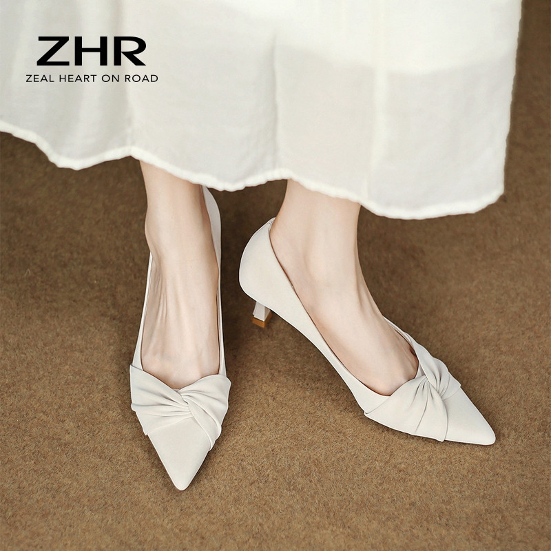 13676809.【ZHR则则】高跟鞋褶面尖头套脚细跟女鞋[PU]