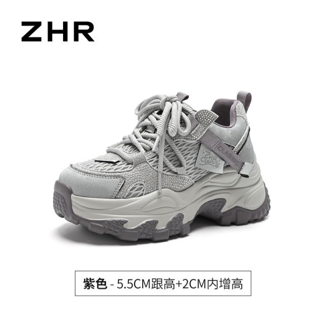 13223560.【ZHR则则】老爹鞋圆头系带厚底女鞋[网布+PU+麂皮绒]
