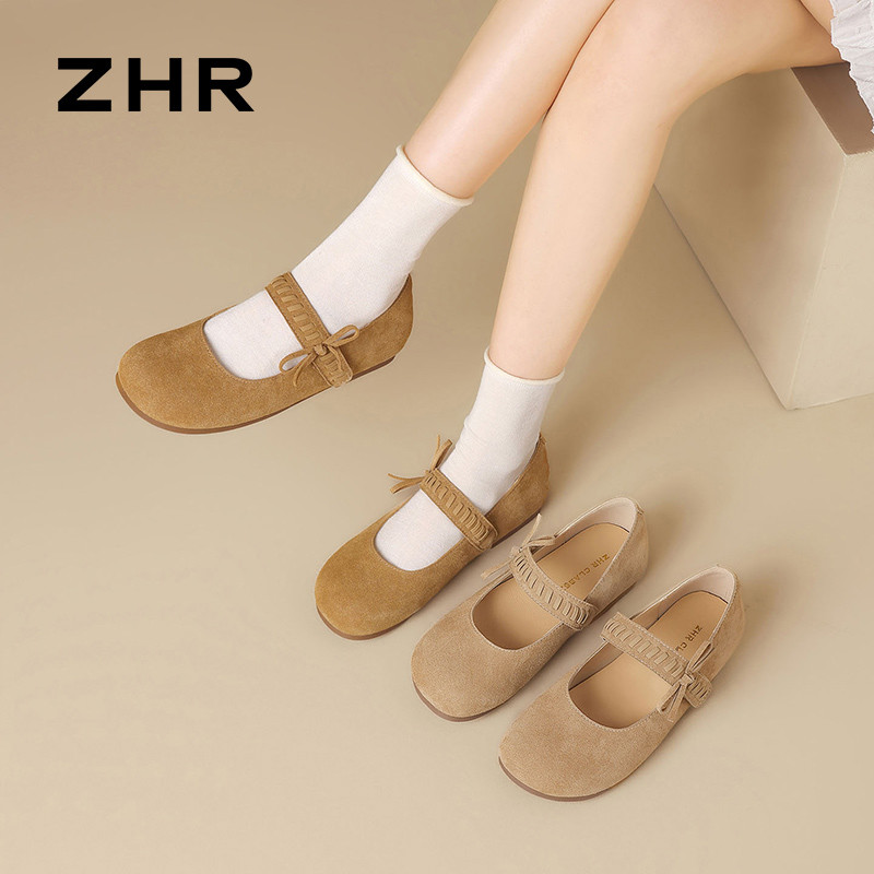 13222957.【ZHR则则】平底玛丽珍鞋圆头魔术贴平底女鞋[牛纤绒]