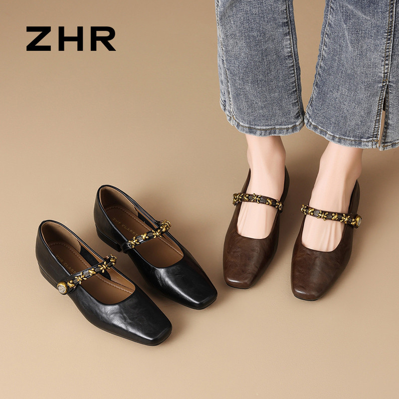 13223420.【ZHR则则】平底玛丽珍鞋方头魔术贴平底女鞋[PU]