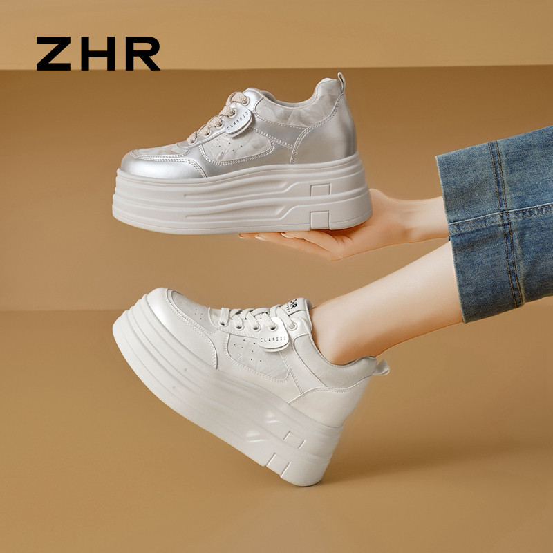 13223390.【ZHR则则】内增高小白鞋圆头系带厚底女鞋[PU]