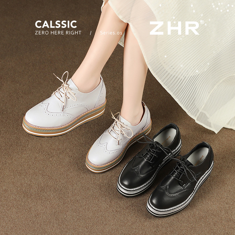 13222992.【ZHR则则】深口单鞋圆头系带厚底女鞋[牛剖层移膜革（超纤贴膜）（鞋头、脚背和后跟部分）+超纤（其余部分）]