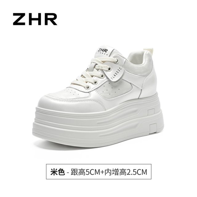 13223390.【ZHR则则】内增高小白鞋圆头系带厚底女鞋[PU]