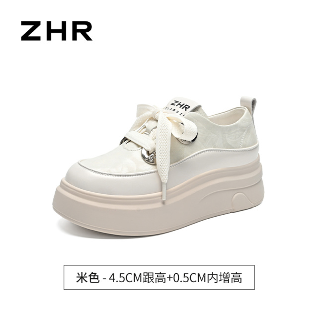 13223398.【ZHR则则】厚底小白鞋圆头系带厚底女鞋[超纤]
