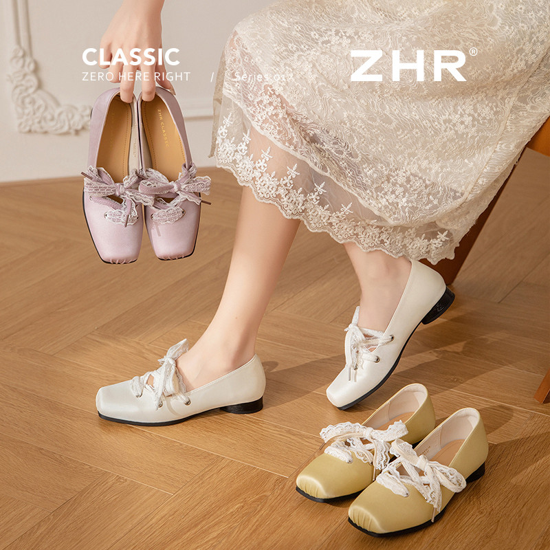 13222988.【ZHR则则】平底玛丽珍鞋方头系带平底女鞋[PU]