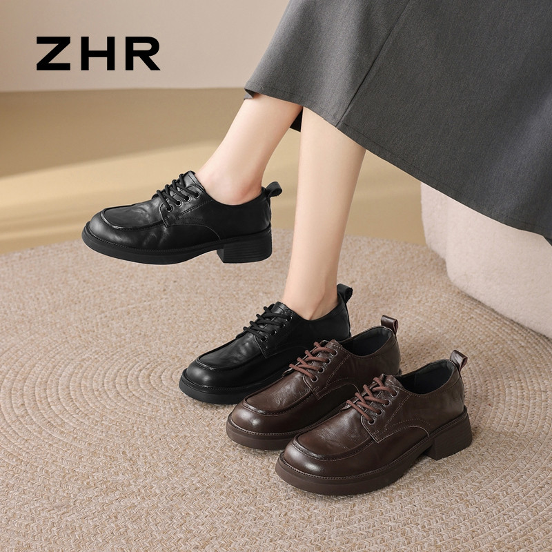13223550.【ZHR则则】深口单鞋圆头系带厚底女鞋[头层牛皮]