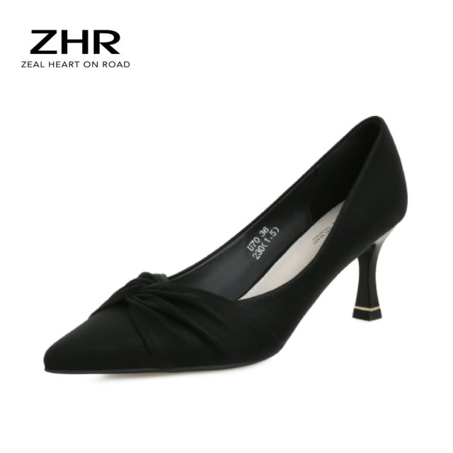 13676809.【ZHR则则】高跟鞋褶面尖头套脚细跟女鞋[PU]