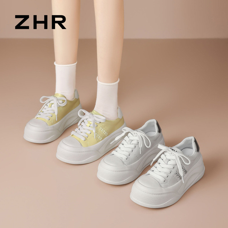 13222955.【ZHR则则】厚底小白鞋圆头系带厚底女鞋[牛剖层移膜革]
