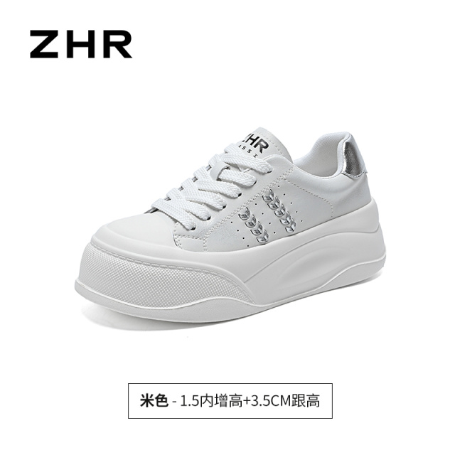 13222955.【ZHR则则】厚底小白鞋圆头系带厚底女鞋[牛剖层移膜革]