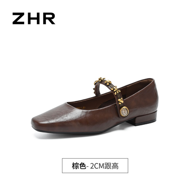 13223420.【ZHR则则】平底玛丽珍鞋方头魔术贴平底女鞋[PU]