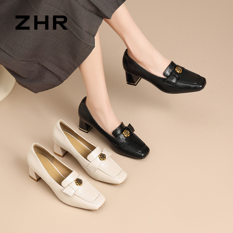 13223415.【ZHR则则】粗跟乐福鞋方头套脚粗跟女鞋[PU]