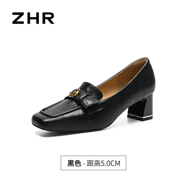 13223415.【ZHR则则】粗跟乐福鞋方头套脚粗跟女鞋[PU]