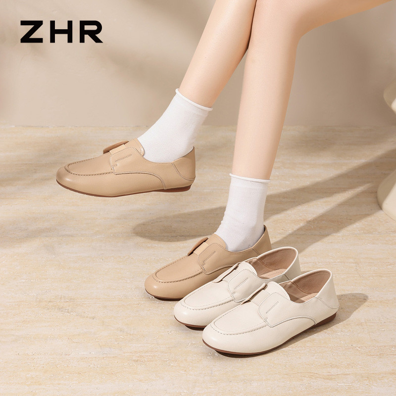 13693467.【ZHR则则】深口单鞋圆头套脚平底女鞋[头层牛皮]