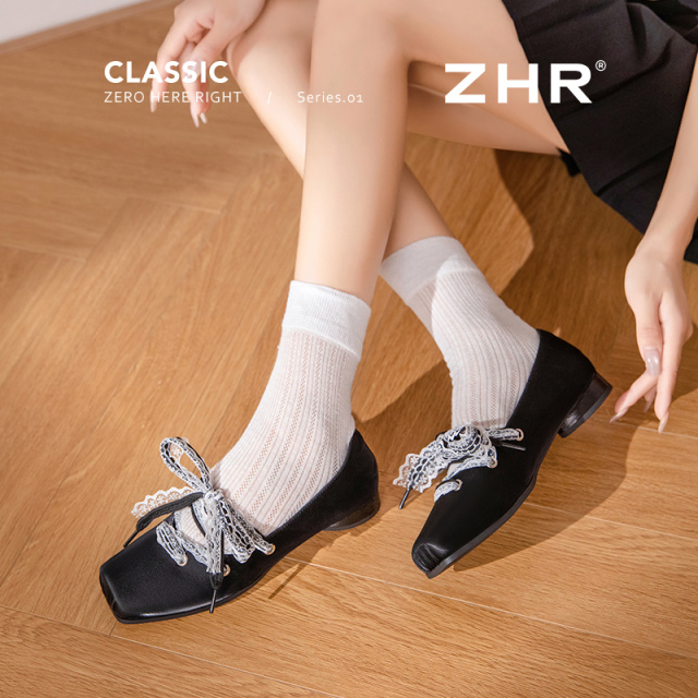 13222988.【ZHR则则】平底玛丽珍鞋方头系带平底女鞋[PU]