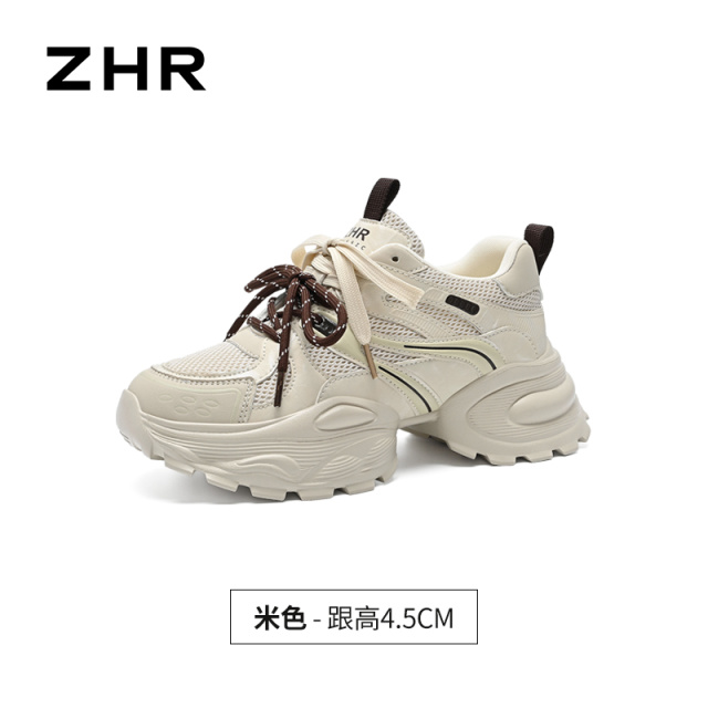 13222981.【ZHR则则】老爹鞋圆头系带厚底女鞋[PU+网布]