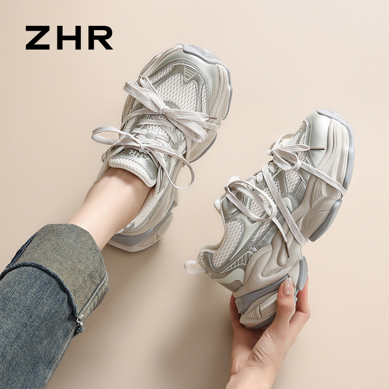 13223389.【ZHR则则】老爹鞋圆头系带厚底女鞋[PU+网布]