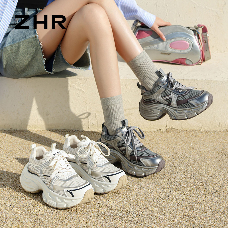 13223048.【ZHR则则】老爹鞋圆头系带厚底女鞋[超纤+网布]