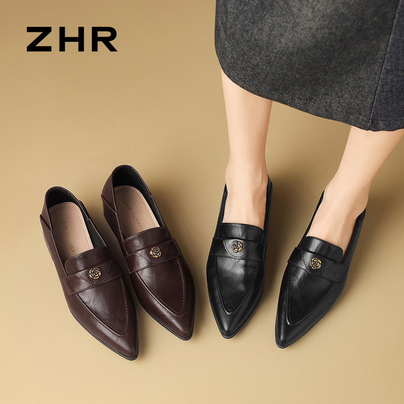13223413.【ZHR则则】粗跟乐福鞋尖头套脚粗跟女鞋[PU]