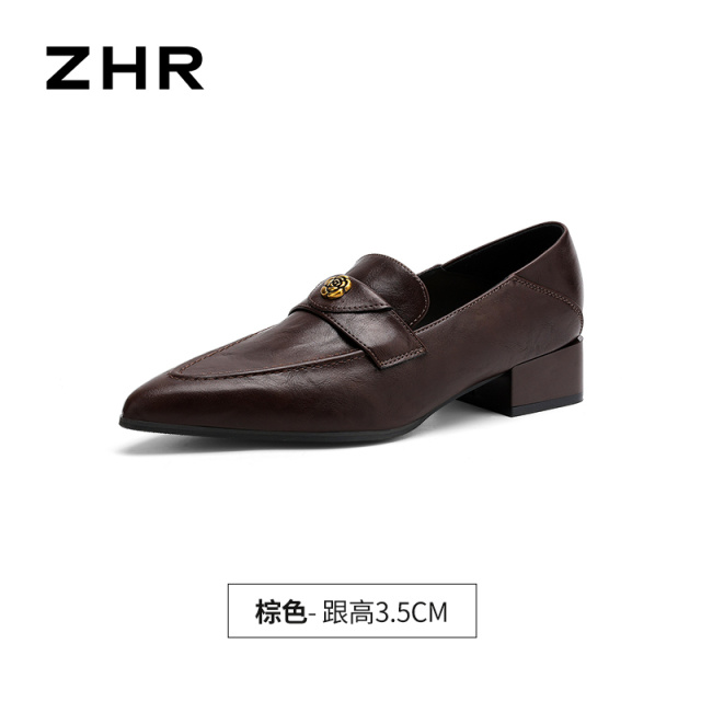 13223413.【ZHR则则】粗跟乐福鞋尖头套脚粗跟女鞋[PU]