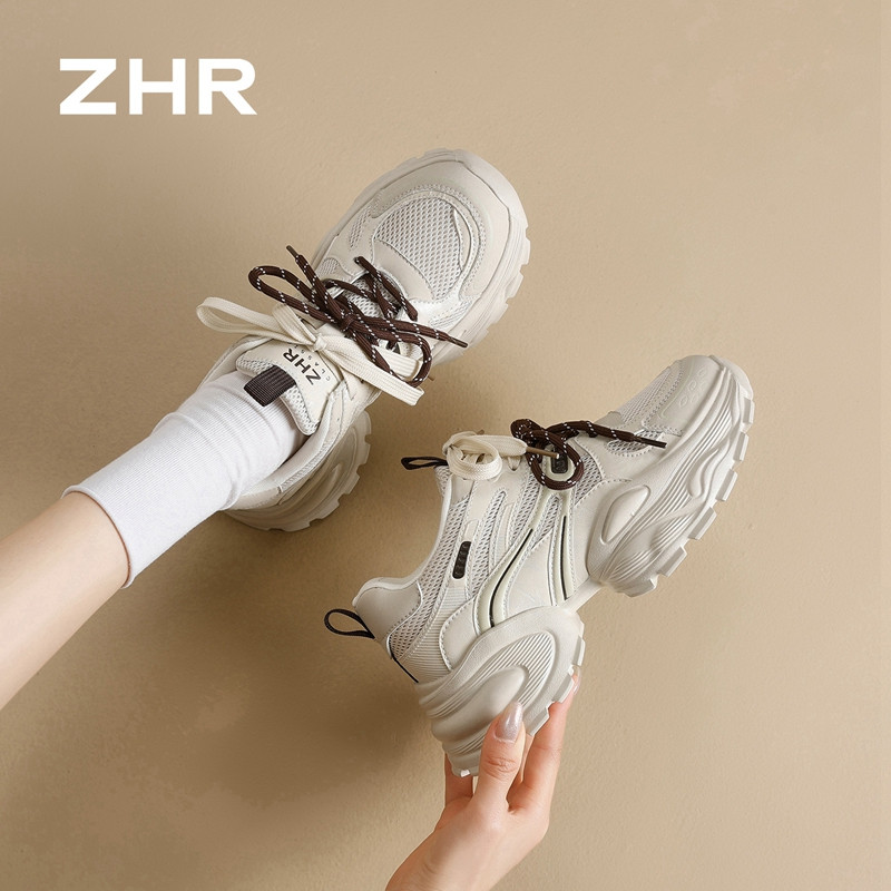 13222981.【ZHR则则】老爹鞋圆头系带厚底女鞋[PU+网布]