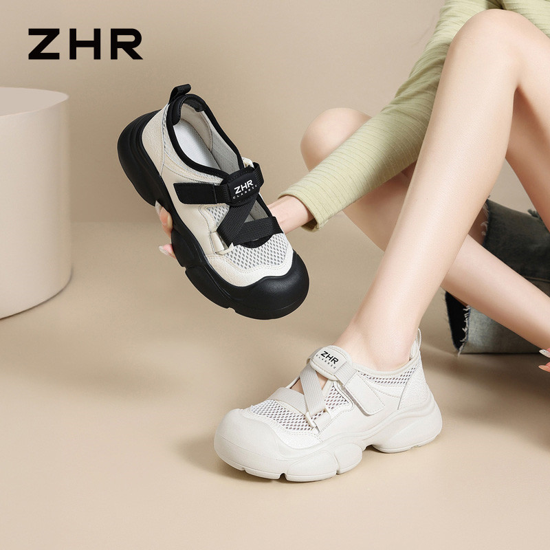 13223017.【ZHR则则】户外休闲鞋圆头魔术贴厚底女鞋[超纤+网布+织带]