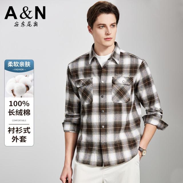 13226368.【休闲格纹系列】春季阔版纯棉外套男色织格纹衬衣男士衬衫夹克