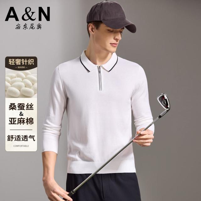 13226346.【桑蚕丝&亚麻&棉】26春季商务休闲长袖T恤男翻领Polo衫