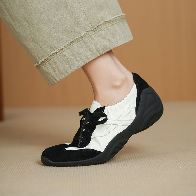 13228538.Hanychen羊反绒+羊皮早春新款舒适百搭系带休闲单鞋透气时尚德训鞋女鞋