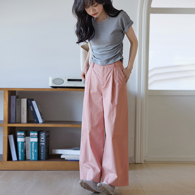 13232664.【纯棉轻呼吸】夏季智性通勤褶裥九分直筒裤小个子遮肉女式休闲裤