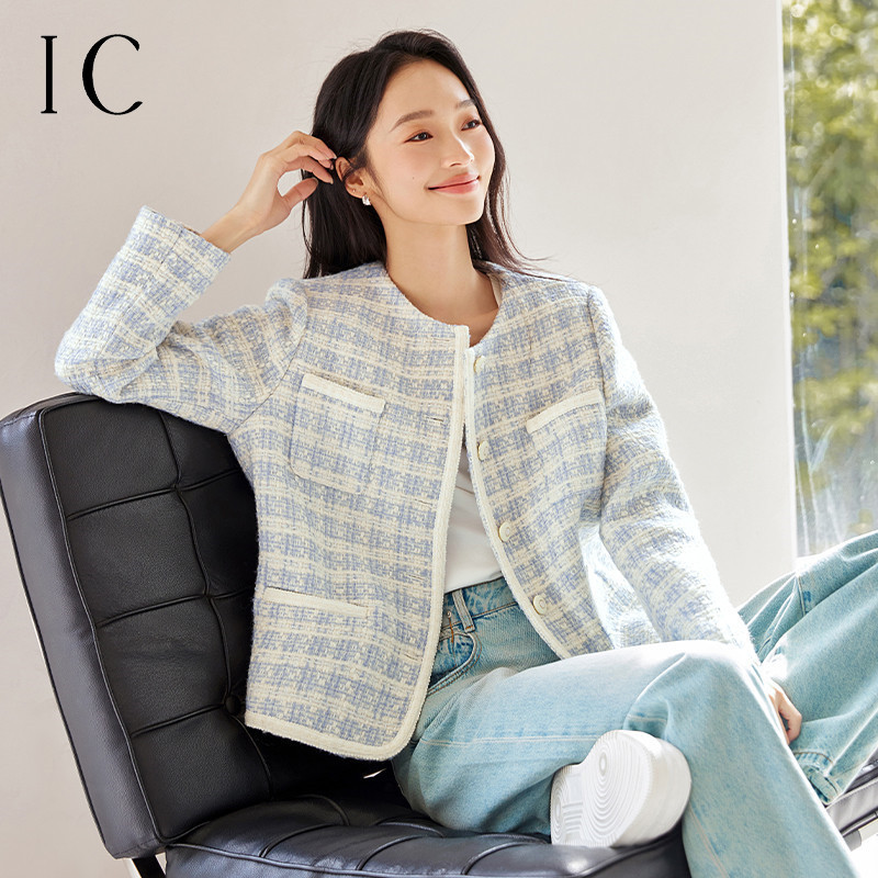 13232327.小香风格子设计感甜美短外套女2025新款通勤气质精致优雅上衣
