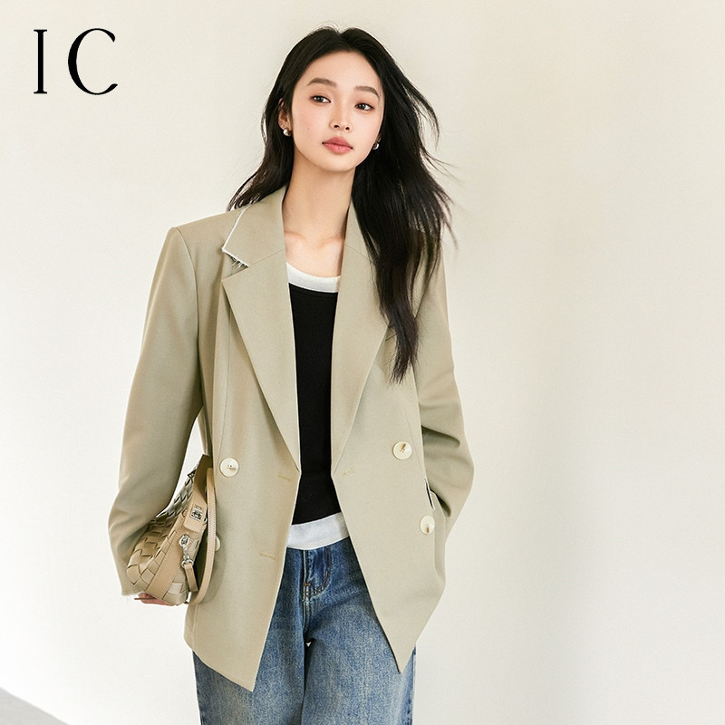 13232356.休闲拼接风西装外套女2025新款春季通勤高级设计感气质短外套