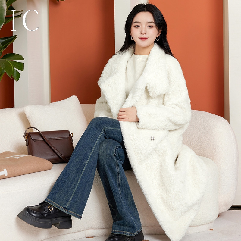 13232293.简约设计中长款毛毛外套女2024新款冬通勤高级气质休闲毛呢外套