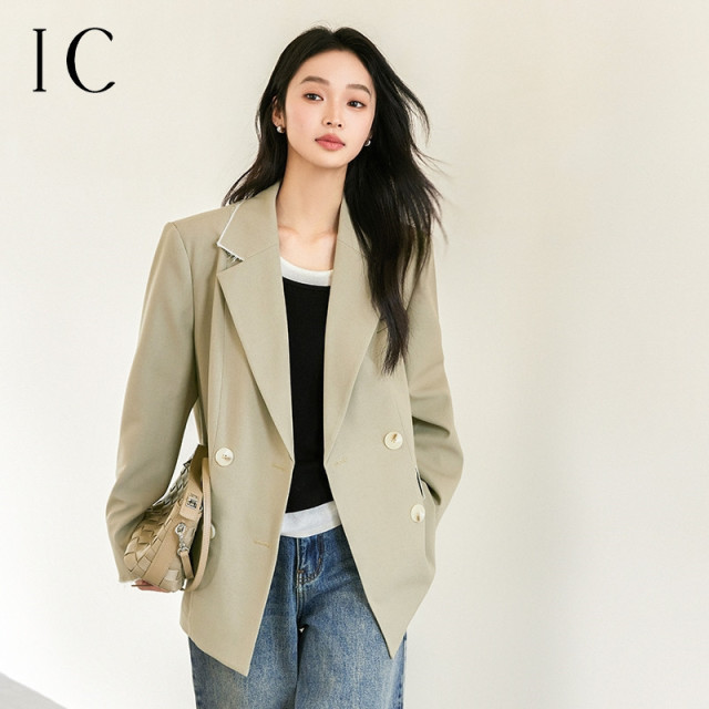 13232356.休闲拼接风西装外套女2025新款春季通勤高级设计感气质短外套