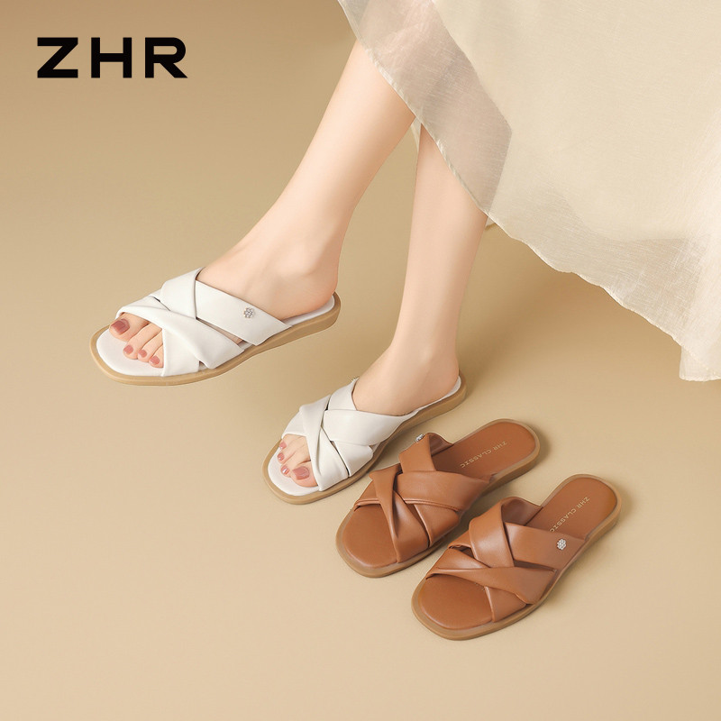 13241476.【ZHR则则】平底拖鞋露趾套脚平底女鞋[超纤]