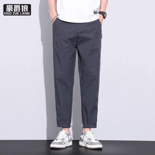 13233953.男士九分休闲裤夏季新款直筒裤青年薄款百搭冰丝西裤宽松男装