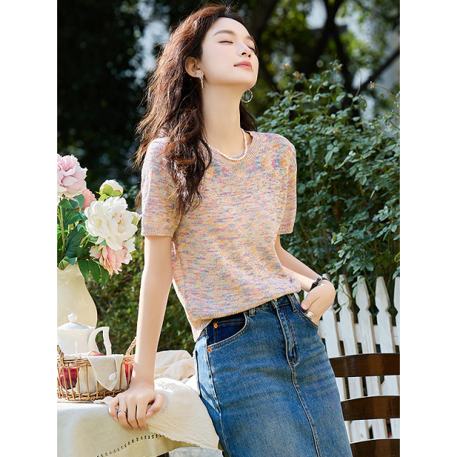 13239039.【清新欧若风】夏季含亚麻/棉线衫花纱小个子显瘦针织衫女上衣