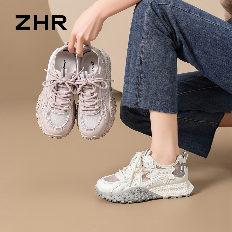 13241299.【ZHR则则】阿甘鞋圆头系带厚底女鞋[米色：PU+TPU+网纱；紫色：超纤+TPU+网纱]
