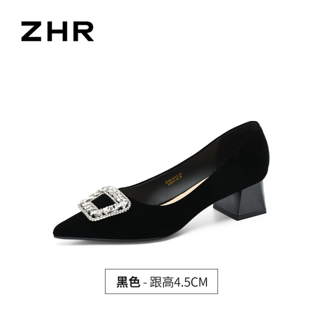 13241314.【ZHR则则】粗跟浅口尖头套脚粗跟女鞋[羊京绒]